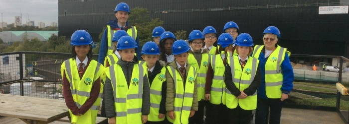 Children in hard hats